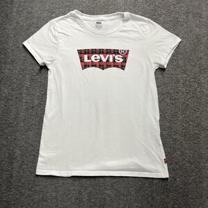 Levi's Short Sleeve T-Shirt Women's Small White Plaid Logo